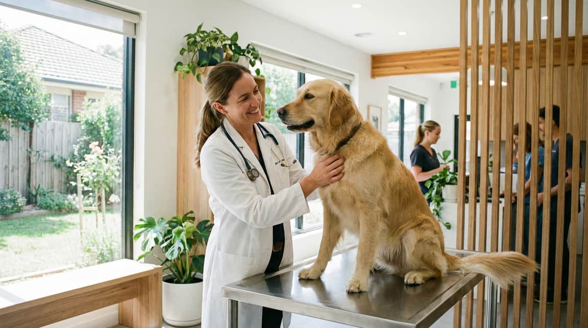 Hund wird vom Tierarzt untersucht, Vorsorge bei rassespezifischen Krankheiten