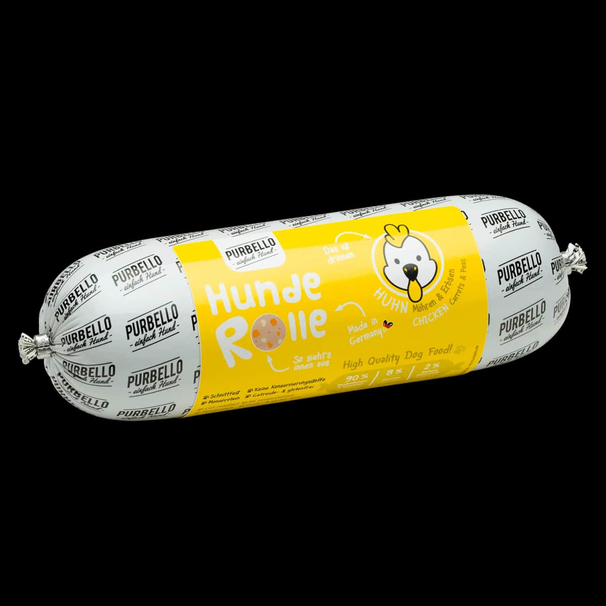 Huhn mit Erbsen & Brokkoli (Wurstrolle) Verpackung im Hundeo-Test