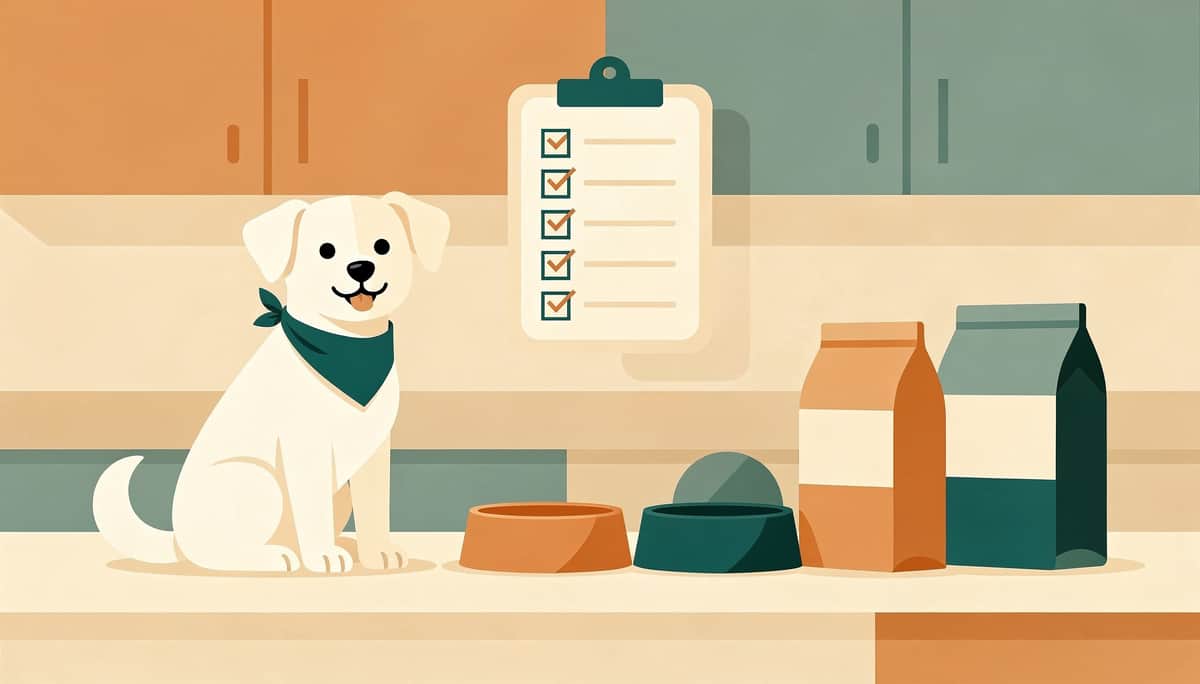 Hund mit Futternapf und Checkliste: Hundefutter-Test Übersicht