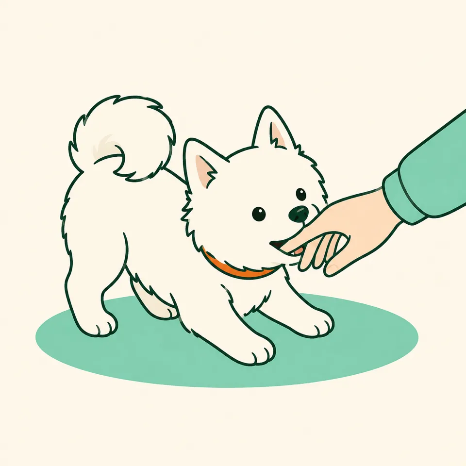 Hund zwickt in eine Hand