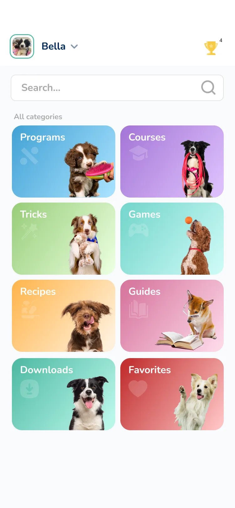 Hundeo App: Discover-Bereich mit Programmen, Kursen und Guides