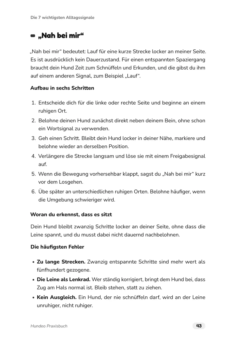 Buchseite 43: Das Signal „Nah bei mir“ im Aufbau in sechs Schritten, woran du erkennst, dass es sitzt, und die häufigsten Fehler.