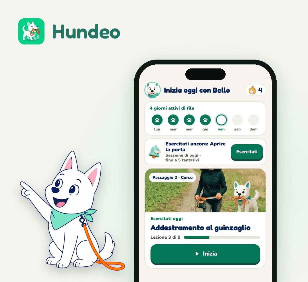 App Hundeo con la vista Oggi: serie settimanale e lezione di oggi
