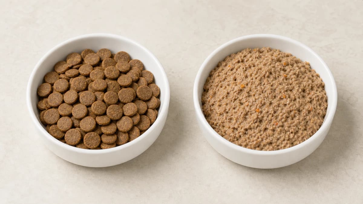 Hill's Science Plan Trockenfutter und Perfect Weight Nassfutter in zwei Hundeo Näpfen
