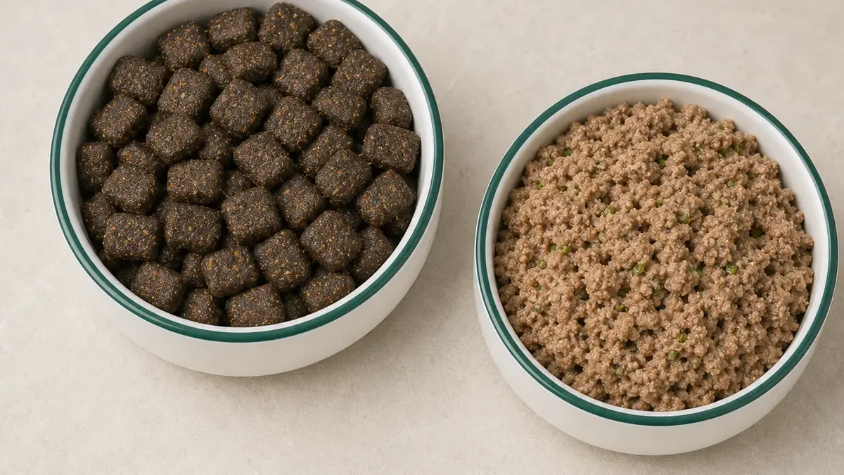 Pets Deli Soft Rind und Classic Rind Nassfutter in zwei Hundeo Näpfen
