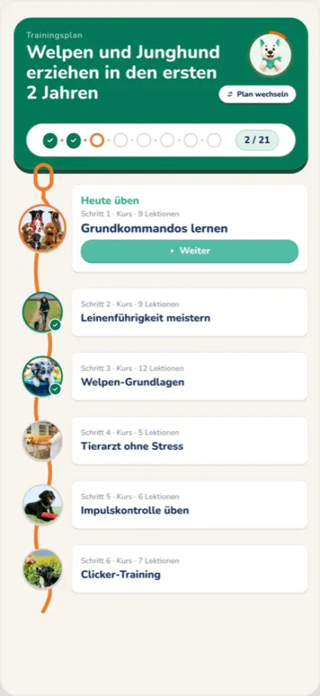 Trainingsplan in der Hundeo App