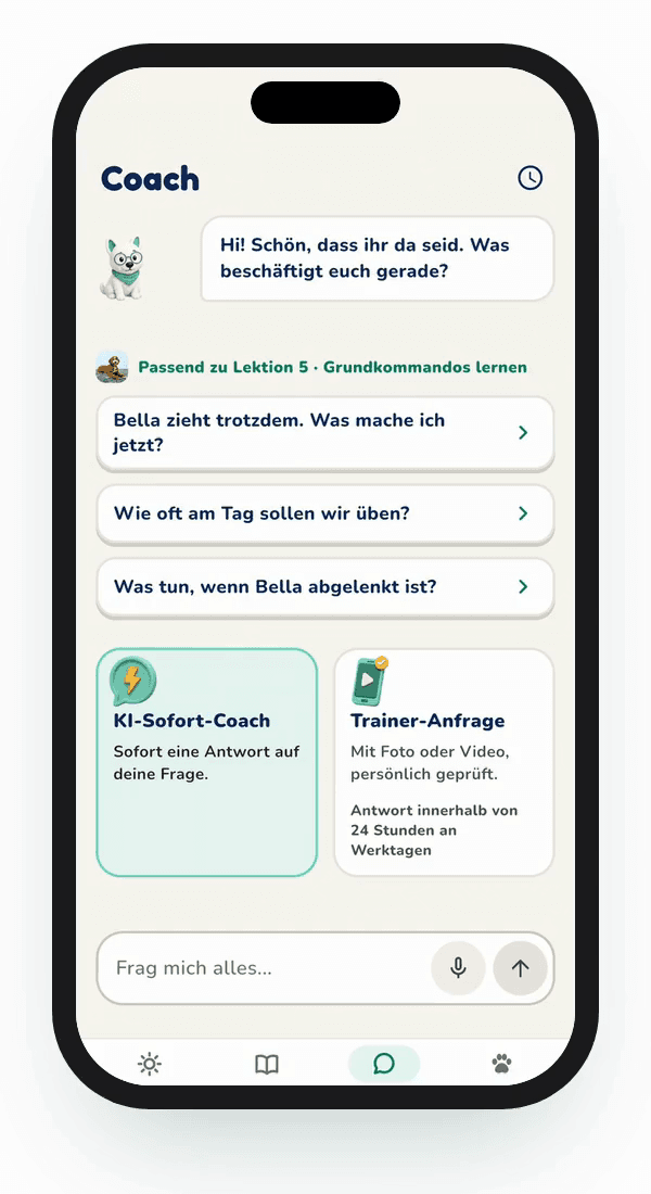 Vorschau aus der Hundeo App: Sofort-Coach, Ohne Text