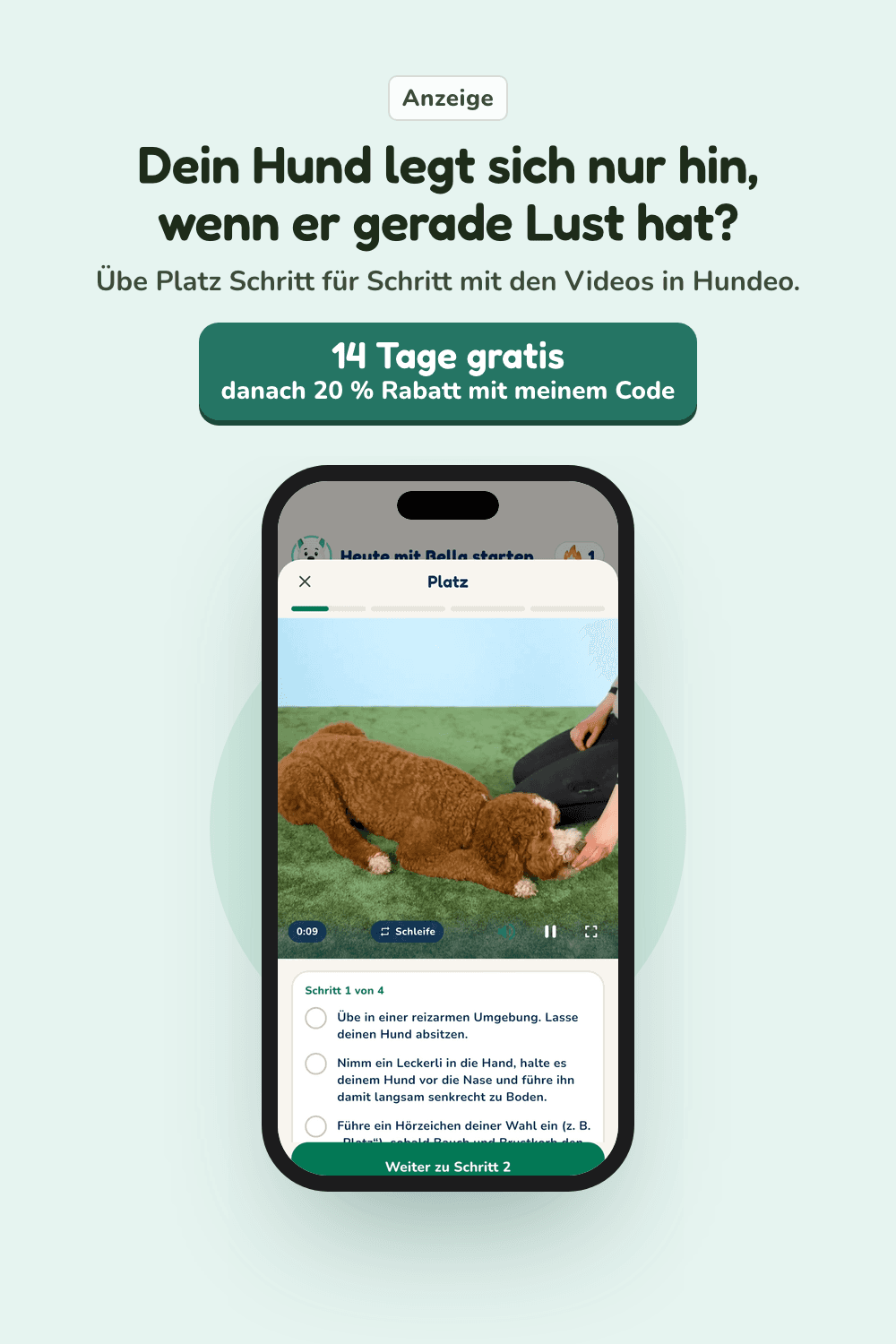 Bild-Pin für Pinterest mit einem Bildschirm aus der Hundeo App: Video-Anleitung