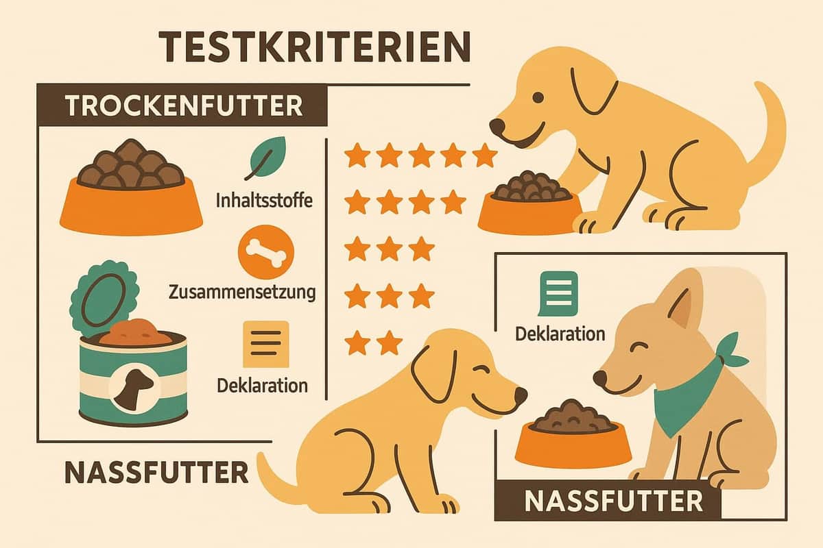 Hundeo Testkriterien: Illustration eines aufmerksamen weißen Hundes mit türkisfarbenem Halstuch